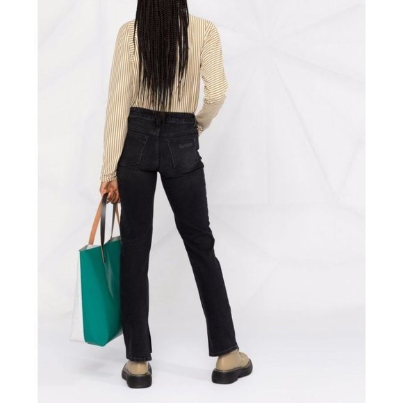 New GANNI straight-leg slit-detail jeans Black size 28 - Picture 2 of 11